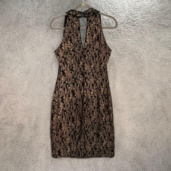 Cache Size 10‎ Dress Halter Top Open Back Gold Black Knee Length Party - Picture 8 of 9